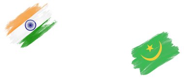 Beyaz Arkaplanda Hindistan ve Moritanya Bayrakları