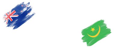 Beyaz Arkaplanda Yeni Zelanda ve Moritanya Bayrakları