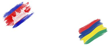 Beyaz Arkaplanda Kamboçya ve Mauritius Bayrakları