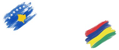 Beyaz Arkaplanda Kosova ve Mauritius Bayrakları