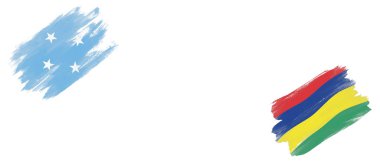 Beyaz Arkaplanda Mikronezya ve Mauritius Bayrakları