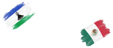 Beyaz Arkaplanda Lesotho ve Meksika Bayrakları