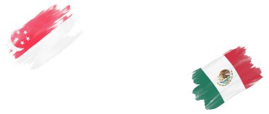 Singapur ve Meksika Bayrakları Beyaz Arkaplanda