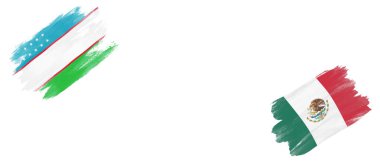 Beyaz Arkaplanda Özbekistan ve Meksika Bayrakları