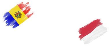 Beyaz Arkaplanda Moldova ve Monako Bayrakları