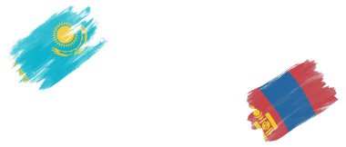 Beyaz Arkaplanda Kazakistan ve Moğolistan Bayrakları