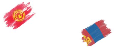 Kırgızistan ve Moğolistan Bayrakları Beyaz Arkaplanda. Tarihi bayrak