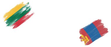 Beyaz Arkaplanda Litvanya ve Moğolistan Bayrakları