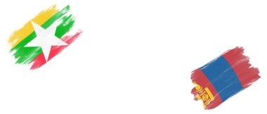 Beyaz Arkaplanda Myanmar ve Moğolistan Bayrakları