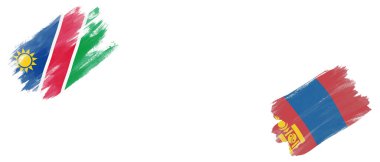 Beyaz Arkaplanda Namibya ve Moğolistan Bayrakları