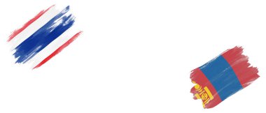 Beyaz Arkaplanda Tayland ve Moğolistan Bayrakları