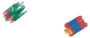 Beyaz Arkaplanda Türkmenistan ve Moğolistan Bayrakları