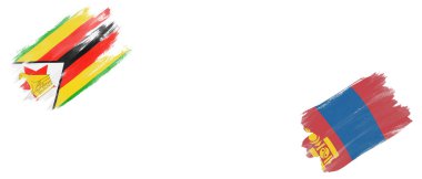 Beyaz Arkaplanda Zimbabwe ve Moğolistan Bayrakları