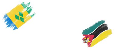 Saint Vincent ve Grenadinler ve Beyaz Arkaplanda Mozambik Bayrakları