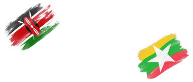 Beyaz Arkaplanda Kenya ve Myanmar Bayrakları