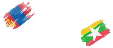 Beyaz Arkaplanda Moğolistan ve Myanmar Bayrakları