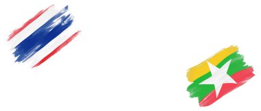 Beyaz Arkaplanda Tayland ve Myanmar Bayrakları