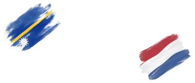 Beyaz Arkaplanda Nauru ve Hollanda Bayrakları