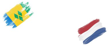 Saint Vincent ve Grenadinler ve Hollanda Bayrakları Beyaz Arkaplanda