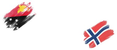Papua Yeni Gine ve Norveç Bayrakları Beyaz Arkaplanda