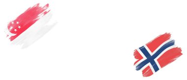 Singapur ve Norveç Bayrakları Beyaz Arkaplanda