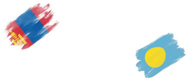 Beyaz Arkaplanda Moğolistan ve Palau Bayrakları