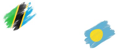 Beyaz Arkaplanda Tanzanya ve Palau Bayrakları