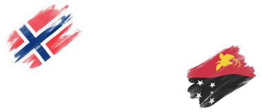 Beyaz Arkaplanda Norveç ve Papua Yeni Gine Bayrakları