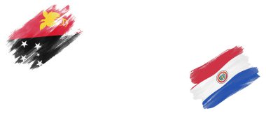 Papua Yeni Gine ve Paraguay Bayrakları Beyaz Arkaplanda