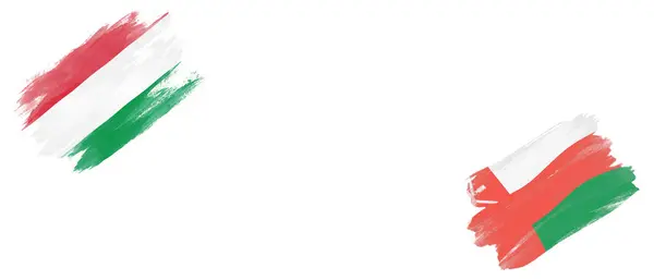 Ungern Och Oman Flaggor Vit Bakgrund — Stockfoto