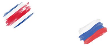 Beyaz Arkaplanda Kosta Rika ve Rusya Bayrakları