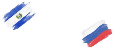 Beyaz Arkaplanda El Salvador ve Rusya Bayrakları