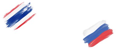 Beyaz Arkaplanda Tayland ve Rusya Bayrakları