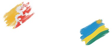 Bhutan ve Ruanda Bayrakları Beyaz Arkaplanda