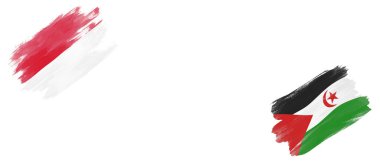 Endonezya ve Sahra Arap Demokratik Cumhuriyeti Beyaz Arkaplanda Bayraklar