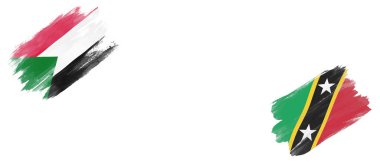 Sudan ve Saint Kitts ve Nevis Bayrakları Beyaz Arkaplanda
