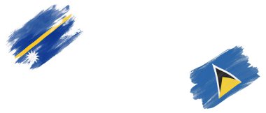 Beyaz Arkaplanda Nauru ve Saint Lucia Bayrakları