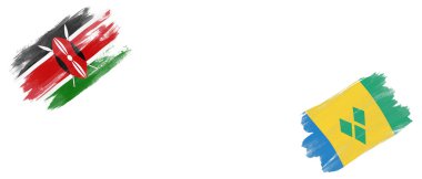 Kenya ve Saint Vincent ve Beyaz Arkaplanda Grenadine Bayrakları