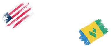 Liberya ve Saint Vincent ve Beyaz Arkaplanda Grenadine Bayrakları