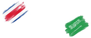 Beyaz Arkaplanda Kosta Rika ve Suudi Arabistan Bayrakları