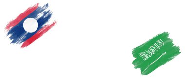 Beyaz Arkaplanda Laos ve Suudi Arabistan Bayrakları