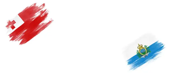 汤加和圣马力诺白底国旗 — 图库照片