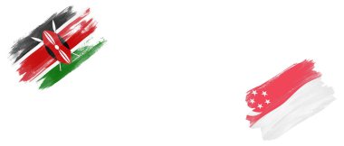 Beyaz Arkaplanda Kenya ve Singapur Bayrakları