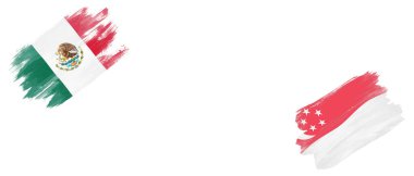 Beyaz Arkaplanda Meksika ve Singapur Bayrakları