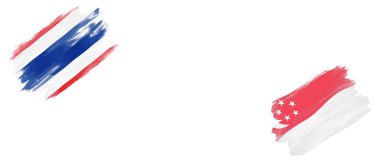 Beyaz Arkaplanda Tayland ve Singapur Bayrakları