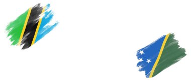 Beyaz Arkaplanda Tanzanya ve Solomon Adaları Bayrakları