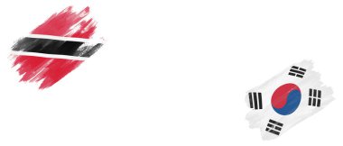 Trinidad ve Tobago ve Güney Kore Bayrakları Beyaz Arkaplanda