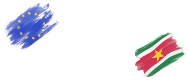 Beyaz Arkaplanda Avrupa Birliği ve Surinam Bayrakları