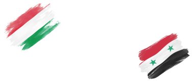 Beyaz Arkaplanda Macaristan ve Suriye Arap Cumhuriyeti Bayrakları