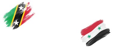 Saint Kitts ve Nevis ve Suriye Arap Cumhuriyeti Bayrakları Beyaz Arkaplanda